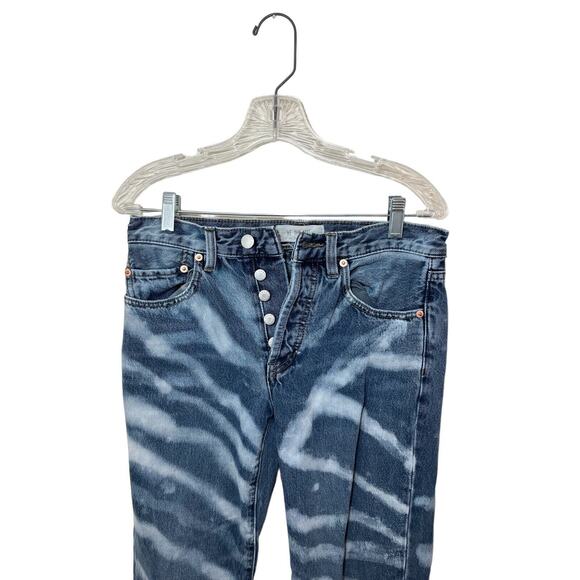 We the Free People Bleached Jeans Distressed Blue 24 Button Fly Mid-rise Y2K - Picture 3 of 7